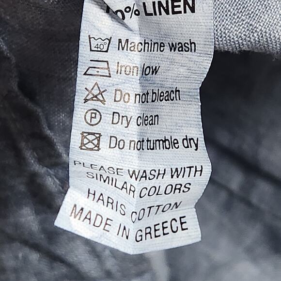 HARIS COTTON Shirt Mens Small Blue Button Up Long Sleeve 100% Linen Greece - Picture 8 of 8